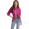 imageJVER Womens Oversized Button Down Shirts Casual Long Sleeve Lightweight Breathable Solid Cotton Blouse Office Dress ShirtRose Red