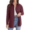 imageJVER Womens Oversized Button Down Shirts Casual Long Sleeve Lightweight Breathable Solid Cotton Blouse Office Dress ShirtWine Red