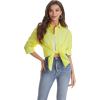 imageJVER Womens Oversized Button Down Shirts Casual Long Sleeve Lightweight Breathable Solid Cotton Blouse Office Dress ShirtYellow