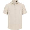 imageMens Linen Shirts Short Sleeve Button Down Shirt Casual Cuban Guayabera Lightweight Summer Beach Solid TopsBeige