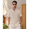 imageMens Linen Shirts Short Sleeve Button Down Shirt Casual Cuban Guayabera Lightweight Summer Beach Solid TopsBeige