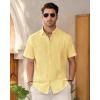 imageMens Linen Shirts Short Sleeve Button Down Shirt Casual Cuban Guayabera Lightweight Summer Beach Solid TopsBright Yellow