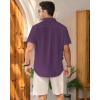 imageMens Linen Shirts Short Sleeve Button Down Shirt Casual Cuban Guayabera Lightweight Summer Beach Solid TopsDark Purple
