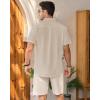 imageMens Linen Shirts Short Sleeve Button Down Shirt Casual Cuban Guayabera Lightweight Summer Beach Solid TopsLight Khaki
