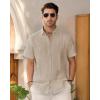 imageMens Linen Shirts Short Sleeve Button Down Shirt Casual Cuban Guayabera Lightweight Summer Beach Solid TopsLight Khaki