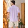 imageMens Linen Shirts Short Sleeve Button Down Shirt Casual Cuban Guayabera Lightweight Summer Beach Solid TopsLight Purple