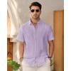 imageMens Linen Shirts Short Sleeve Button Down Shirt Casual Cuban Guayabera Lightweight Summer Beach Solid TopsLight Purple