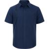imageMens Linen Shirts Short Sleeve Button Down Shirt Casual Cuban Guayabera Lightweight Summer Beach Solid TopsNavy Blue