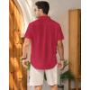imageMens Linen Shirts Short Sleeve Button Down Shirt Casual Cuban Guayabera Lightweight Summer Beach Solid TopsRed