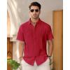 imageMens Linen Shirts Short Sleeve Button Down Shirt Casual Cuban Guayabera Lightweight Summer Beach Solid TopsRed