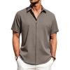 imageJVER Mens Linen Shirts Casual Short Sleeve Button Down Shirt Beach Summer Vacation Holiday Wedding Cotton TopsBrown