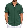 imageJVER Mens Linen Shirts Casual Short Sleeve Button Down Shirt Beach Summer Vacation Holiday Wedding Cotton TopsDark Green