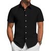imageJVER Mens Short Sleeve Button Down Shirt Stretch Business Casual Dress Shirts Solid Summer Wedding Prom TopsBlack