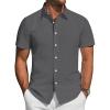imageJVER Mens Short Sleeve Button Down Shirt Stretch Business Casual Dress Shirts Solid Summer Wedding Prom TopsDark Grey