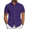 imageJVER Mens Short Sleeve Button Down Shirt Stretch Business Casual Dress Shirts Solid Summer Wedding Prom TopsDark Purple
