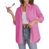 imageJVER Womens Oversized Button Down Shirts Casual Long Sleeve Lightweight Breathable Solid Cotton Blouse Office Dress ShirtHot Pink