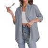 imageJVER Womens Oversized Button Down Shirts Casual Long Sleeve Lightweight Breathable Solid Cotton Blouse Office Dress ShirtLight Grey