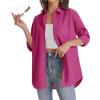 imageJVER Womens Oversized Button Down Shirts Casual Long Sleeve Lightweight Breathable Solid Cotton Blouse Office Dress ShirtRose Red