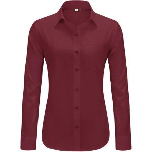 imageJVER Button Down Shirts for Women Wrinkle Free Long Sleeve Dress Shirt Business Casual Work Blouse with PocketBurgundy