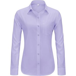 imageJVER Button Down Shirts for Women Wrinkle Free Long Sleeve Dress Shirt Business Casual Work Blouse with PocketLight Purple