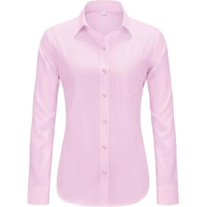 imageJVER Button Down Shirts for Women Wrinkle Free Long Sleeve Dress Shirt Business Casual Work Blouse with PocketPink