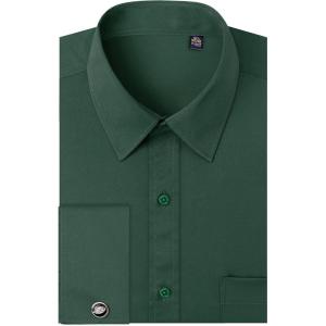 imageJVER Mens French Cuff Dress Shirts Regular Fit Long Sleeve Spread Collar Metal CufflinkArmy Green
