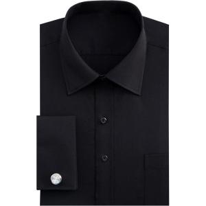 imageJVER Mens French Cuff Dress Shirts Regular Fit Long Sleeve Spread Collar Metal CufflinkBlack