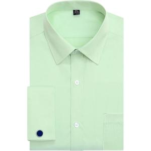 imageJVER Mens French Cuff Dress Shirts Regular Fit Long Sleeve Spread Collar Metal CufflinkGreen