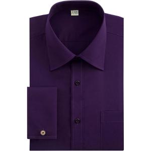 imageJVER Mens French Cuff Dress Shirts Regular Fit Long Sleeve Spread Collar Metal CufflinkPurple
