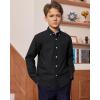 imageJVER Boys Long Sleeve Oxford Dress Shirts Solid Casual Button Down Collar Shirt Kids Formal Uniform TopsBlack