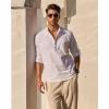 imageJVER Mens Linen Roll Up Long Sleeve Shirt Cotton Casual Beach Shirts Henley TShirt Band Collar Vacation Tops with PocketAwhite