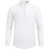 imageJVER Mens Linen Roll Up Long Sleeve Shirt Cotton Casual Beach Shirts Henley TShirt Band Collar Vacation Tops with PocketAwhite