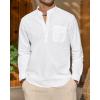 imageJVER Mens Linen Roll Up Long Sleeve Shirt Cotton Casual Beach Shirts Henley TShirt Band Collar Vacation Tops with PocketAwhite