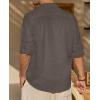 imageJVER Mens Linen Roll Up Long Sleeve Shirt Cotton Casual Beach Shirts Henley TShirt Band Collar Vacation Tops with PocketDark Brown