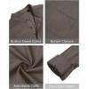 imageJVER Mens Linen Roll Up Long Sleeve Shirt Cotton Casual Beach Shirts Henley TShirt Band Collar Vacation Tops with PocketDark Brown
