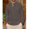imageJVER Mens Linen Roll Up Long Sleeve Shirt Cotton Casual Beach Shirts Henley TShirt Band Collar Vacation Tops with PocketDark Brown