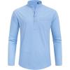 imageJVER Mens Linen Roll Up Long Sleeve Shirt Cotton Casual Beach Shirts Henley TShirt Band Collar Vacation Tops with PocketLight Blue