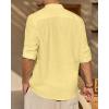 imageJVER Mens Linen Roll Up Long Sleeve Shirt Cotton Casual Beach Shirts Henley TShirt Band Collar Vacation Tops with PocketLight Yellow