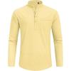 imageJVER Mens Linen Roll Up Long Sleeve Shirt Cotton Casual Beach Shirts Henley TShirt Band Collar Vacation Tops with PocketLight Yellow