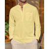 imageJVER Mens Linen Roll Up Long Sleeve Shirt Cotton Casual Beach Shirts Henley TShirt Band Collar Vacation Tops with PocketLight Yellow