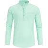 imageJVER Mens Linen Roll Up Long Sleeve Shirt Cotton Casual Beach Shirts Henley TShirt Band Collar Vacation Tops with PocketMint Green