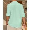 imageJVER Mens Linen Roll Up Long Sleeve Shirt Cotton Casual Beach Shirts Henley TShirt Band Collar Vacation Tops with PocketMint Green