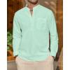 imageJVER Mens Linen Roll Up Long Sleeve Shirt Cotton Casual Beach Shirts Henley TShirt Band Collar Vacation Tops with PocketMint Green
