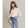imageJVER Womens Button Down Shirt Long Sleeve Solid Dress Shirts Chiffon Work Office Blouse Fashion Formal Business Casual TopsBeige