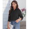imageJVER Womens Button Down Shirt Long Sleeve Solid Dress Shirts Chiffon Work Office Blouse Fashion Formal Business Casual TopsBlack