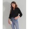 imageJVER Womens Button Down Shirt Long Sleeve Solid Dress Shirts Chiffon Work Office Blouse Fashion Formal Business Casual TopsBlack