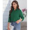 imageJVER Womens Button Down Shirt Long Sleeve Solid Dress Shirts Chiffon Work Office Blouse Fashion Formal Business Casual TopsDark Green
