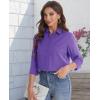 imageJVER Womens Button Down Shirt Long Sleeve Solid Dress Shirts Chiffon Work Office Blouse Fashion Formal Business Casual TopsDark Purple