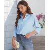 imageJVER Womens Button Down Shirt Long Sleeve Solid Dress Shirts Chiffon Work Office Blouse Fashion Formal Business Casual TopsLight Blue