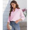 imageJVER Womens Button Down Shirt Long Sleeve Solid Dress Shirts Chiffon Work Office Blouse Fashion Formal Business Casual TopsLight Pink